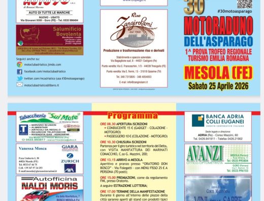 30° MOTORADUNO DELL’ASPARAGO – 1^ PROVA TROFEO REGIONALE TURISMO EMILIA ROMAGNA